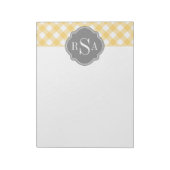 Triple Monogram Grau Yellow Gingham Pattern Notizblock (Rotiert)