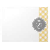 Triple Monogram Grau Yellow Gingham Pattern Notizblock (Vorderseite)