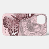 Triple Monogram Pink Barock Butterfly Art Case-Mate iPhone Hülle (Rückseite (Horizontal))