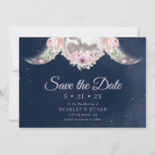Triple Moon Dark Blue Night Sky Floral Handfasts Save The Date (Vorderseite)