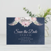 Triple Moon Dark Blue Night Sky Floral Handfasts Save The Date (Stehend Vorderseite)