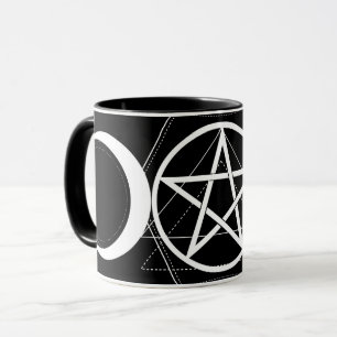Triple Moon Geometry Pentagramm Black & White Wicc Tasse