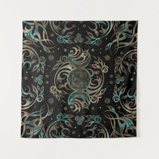 Triple Moon Glimmering Aquamarin Wandteppich (Vorderseite (Horizontal))