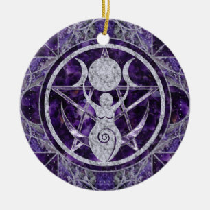 Triple Moon - Goddess - Amethyst und Silber Keramik Ornament