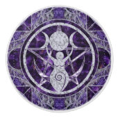 Triple Moon - Goddess - Amethyst und Silber Keramikknauf (Vorderseite)