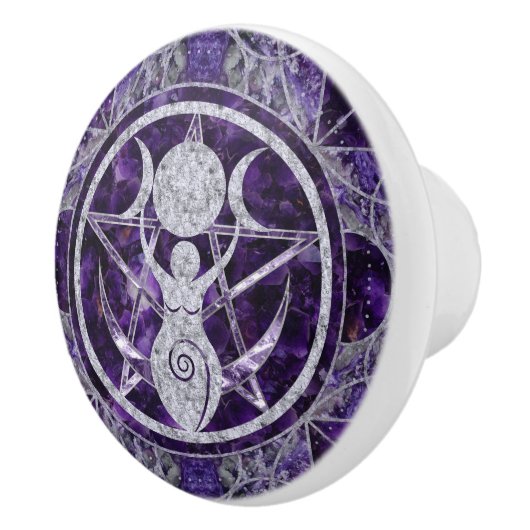 Triple Moon - Goddess - Amethyst und Silber Keramikknauf (Rechts)