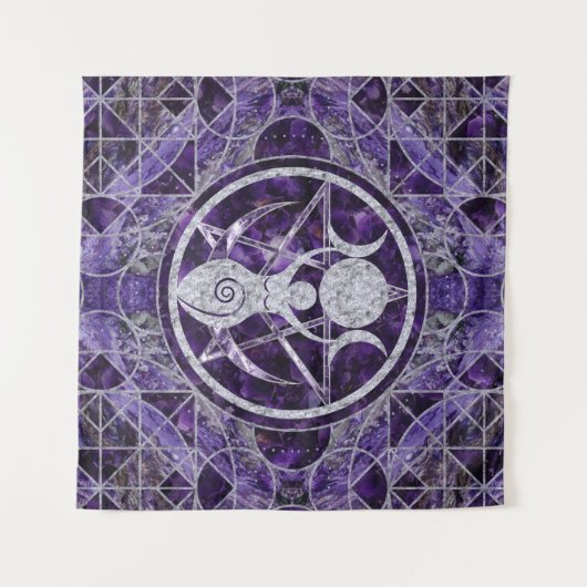 Triple Moon - Goddess - Amethyst und Silber Wandteppich (Vorderseite (Horizontal))