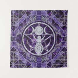 Triple Moon - Goddess - Amethyst und Silber Wandteppich