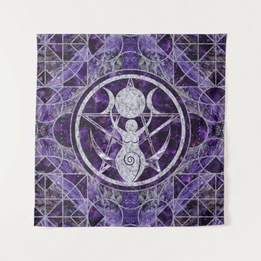 Triple Moon - Goddess - Amethyst und Silber Wandteppich (Vorderseite)