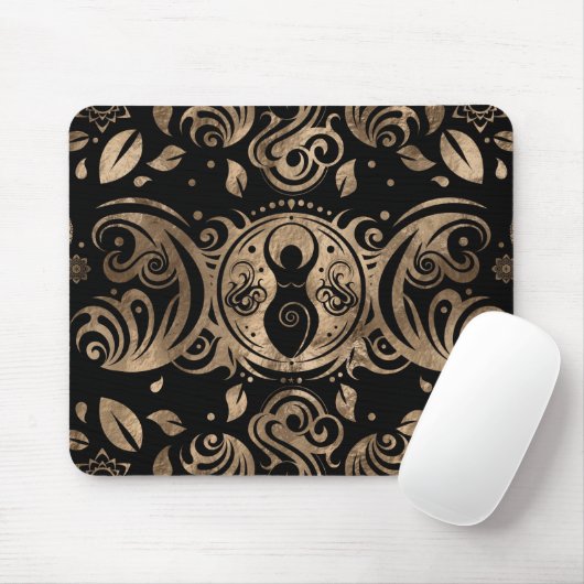 Triple Moon Goddess Gold und Schwarz Mousepad (Mit Mouse)