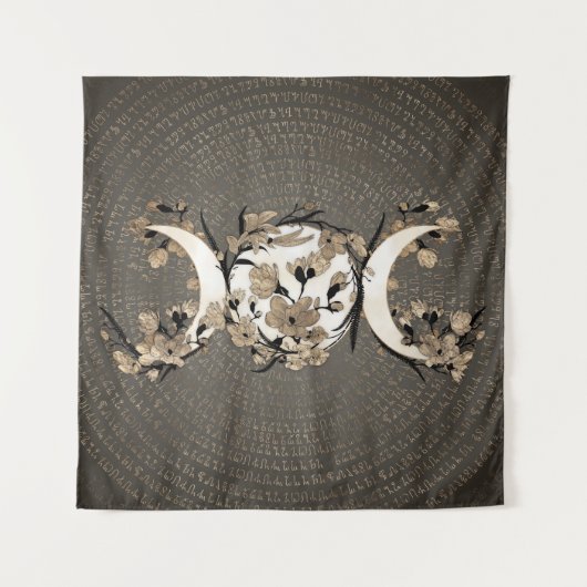 Triple Moon - Goddess - Goldenes Blossom Wandteppich (Vorderseite)