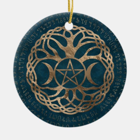 Triple Moon Goddess mit Pentagramm Keramik Ornament (Vorne)