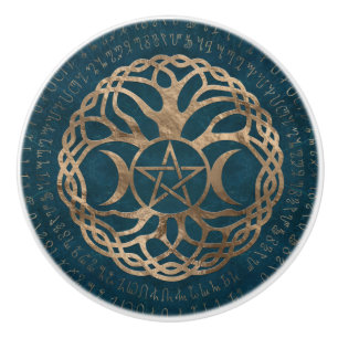 Triple Moon Goddess mit Pentagramm Keramikknauf