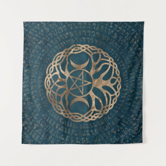 Triple Moon Goddess mit Pentagramm Wandteppich (Vorderseite (Horizontal))