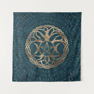 Triple Moon Goddess mit Pentagramm Wandteppich