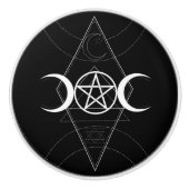 Triple Moon Goddess Pentagramm Black & White Wicca Keramikknauf (Vorderseite)