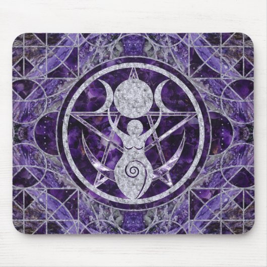 Triple Moon - Göttin - Amethyst und Silber Mousepad (Vorne)