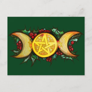 Triple Moon Holly Weihnachten Art Postkarte