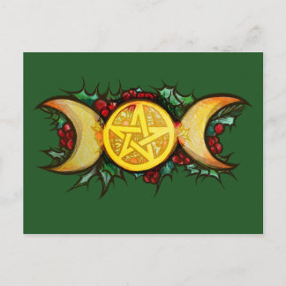 Triple Moon Holly Weihnachten Art Postkarte