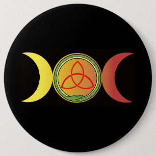Triple Moon mit grünen Oroboros und rotem Triquetr Button