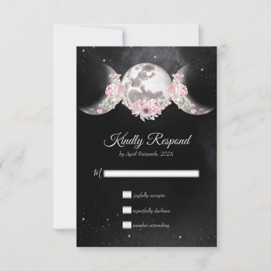 Triple Moon Night Sky Dark Boho Handfasting RSVP Karte (Vorderseite)