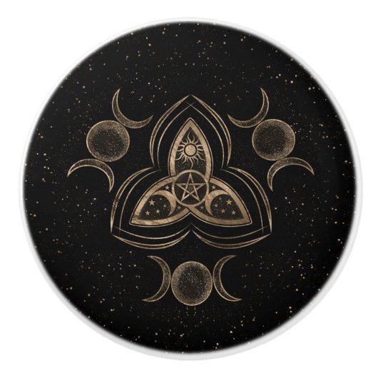 Triple Moon Ornament mit Pentagram Keramikknauf (Vorderseite)
