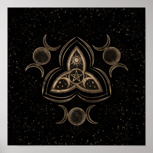 Triple Moon Ornament Triquetra mit Pentagram Poster