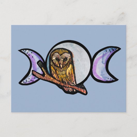 Triple Moon Owl Feiertagspostkarte (Vorderseite)