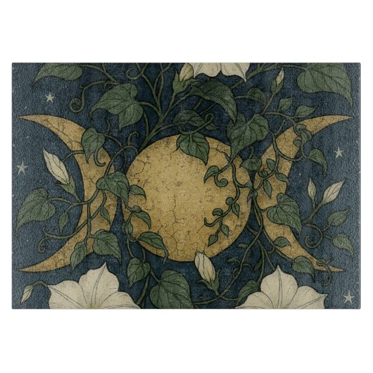 Triple Moon Symbol Moonflowers Schneidebrett (Vorderseite)