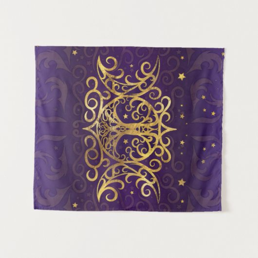 Triple Moon - Triple Goddess Gold und Lila Wandteppich (Vorderseite (Horizontal))