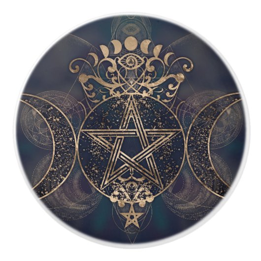 Triple Moon - Triple Goddess Gold und Purple Keramikknauf (Vorderseite)