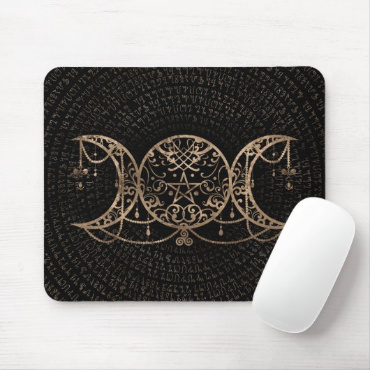 Triple Moon - Triple Goddess Gold und Schwarz Mousepad (Mit Mouse)