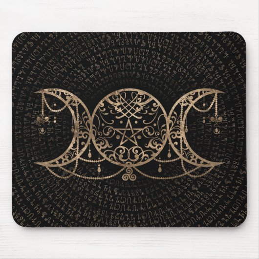 Triple Moon - Triple Goddess Gold und Schwarz Mousepad (Vorne)