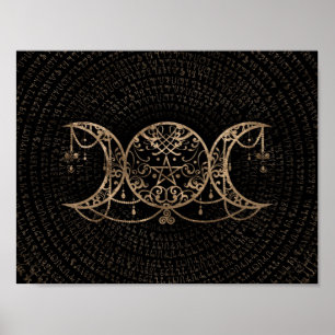 Triple Moon - Triple Goddess Gold und Schwarz Poster