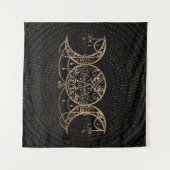 Triple Moon - Triple Goddess Gold und Schwarz Wandteppich (Vorderseite (Horizontal))