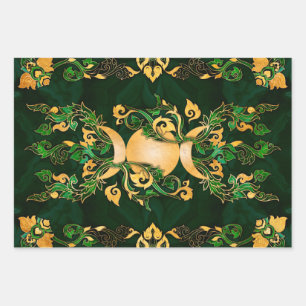 Triple Moon - Triple Goddess Malachite und Gold Geschenkpapier Set