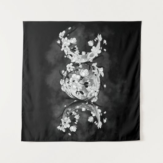 Triple Moon - White Blossom Wandteppich (Vorderseite (Horizontal))