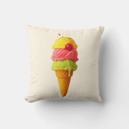 Triple Scoop Delight - Ice Cream Throw Kissen (Vorderseite)