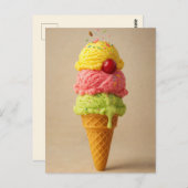 Triple Scoop Deluxe - Ice Creme Cone Postkarte (Vorne/Hinten)