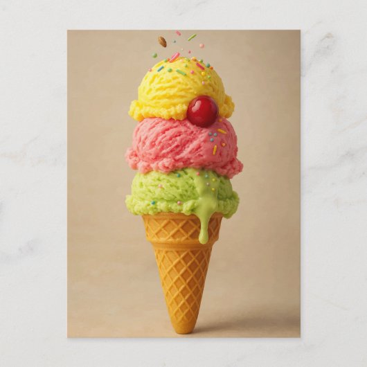 Triple Scoop Deluxe - Ice Creme Cone Postkarte (Vorderseite)