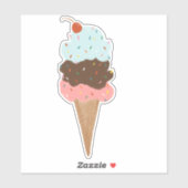 Triple Scoop Ice Cream Cone Cherry Illustration Aufkleber (Blatt)