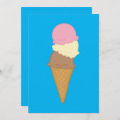 Triple Scoop Ice Creme Cone Einladung (Vorne/Hinten)