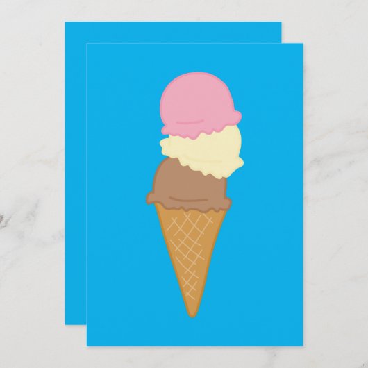 Triple Scoop Ice Creme Cone Einladung (Vorne/Hinten)