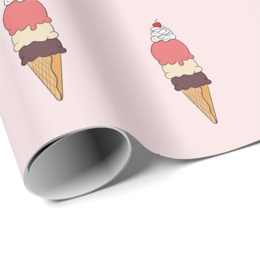 Triple Scoop Ice Creme Cone Geschenkpapier (Rolleneckpunkt)