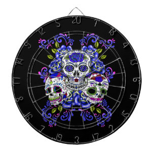 Triple Skull Blue Floral Sugar Skulls Dartscheibe