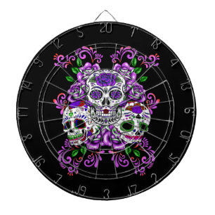 Triple Skull Lila Floral Sugar Skulls Dartscheibe