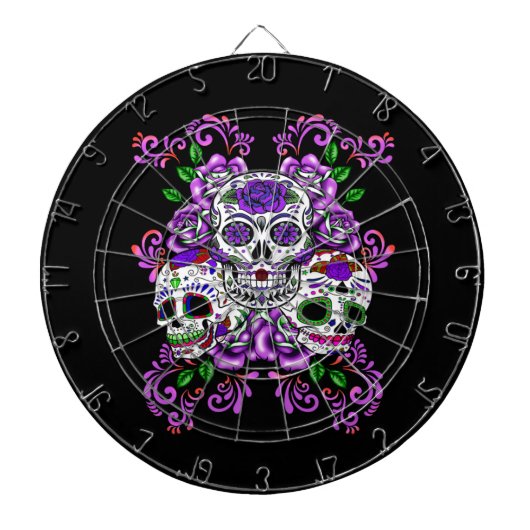 Triple Skull Lila Floral Sugar Skulls Dartscheibe (vorne)