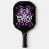 Triple Skull Lila Floral Sugar Skulls Pickleball Schläger (Vorderseite)