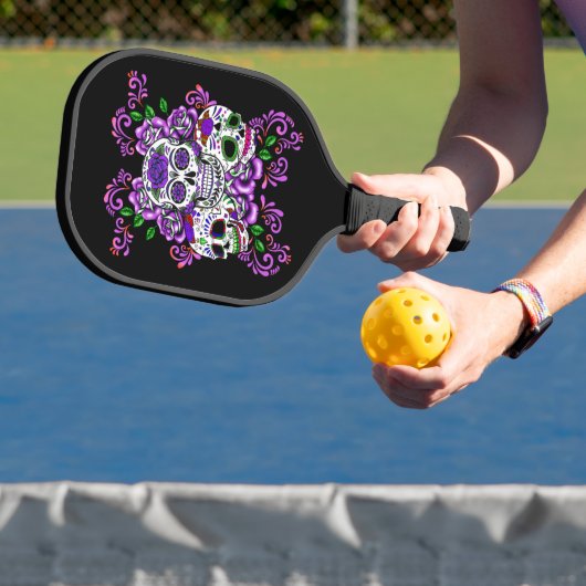 Triple Skull Lila Floral Sugar Skulls Pickleball Schläger (InSitu)