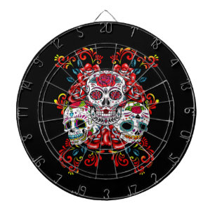 Triple Skull Red Floral Sugar Skulls Dartscheibe